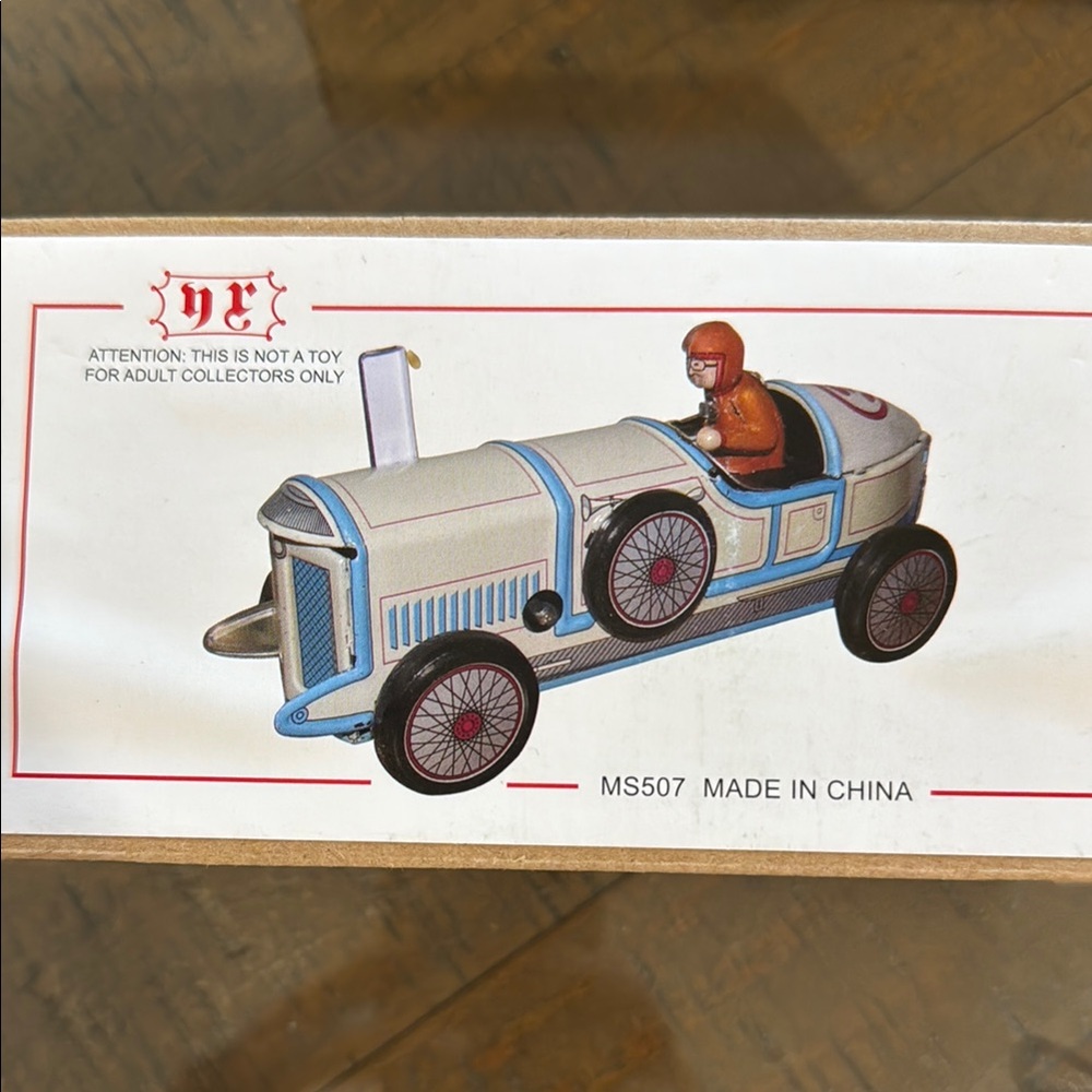 Vintage Style Blue and White Toy Car